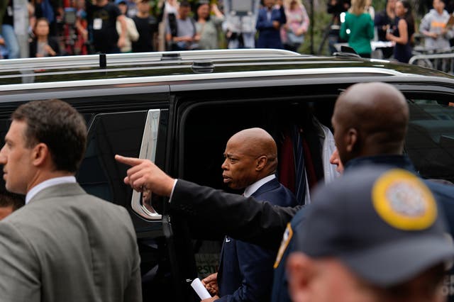 <p>Crowds of people took up the sidewalk in front of, and across the street from, the federal courthouse where New York City Mayor Eric Adams was arraigned. It created a circus-like atmosphere </p>