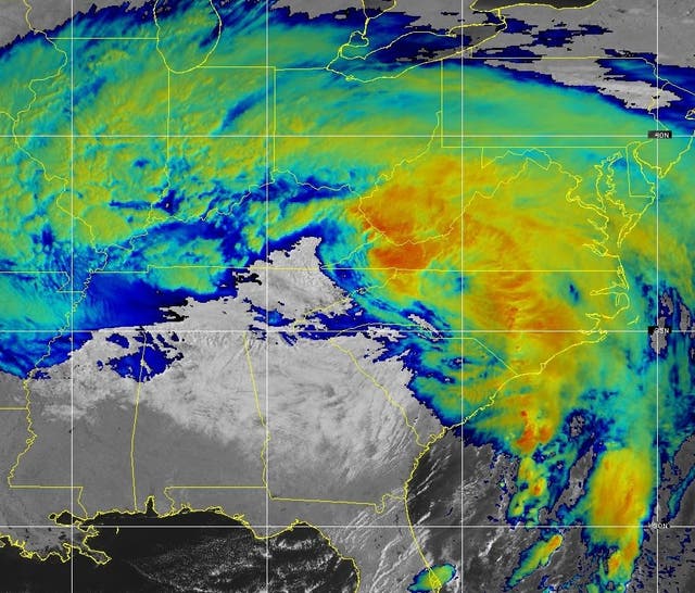 <p>NOAA satellite imagery shows the eye of Helene as it hammers the Carolinas and US Southeast on Friday afternoon before becoming extratropical on Friday night </p>