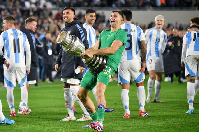 <p>Emiliano Martinez’s lewd celebration has led to a two-match ban </p>