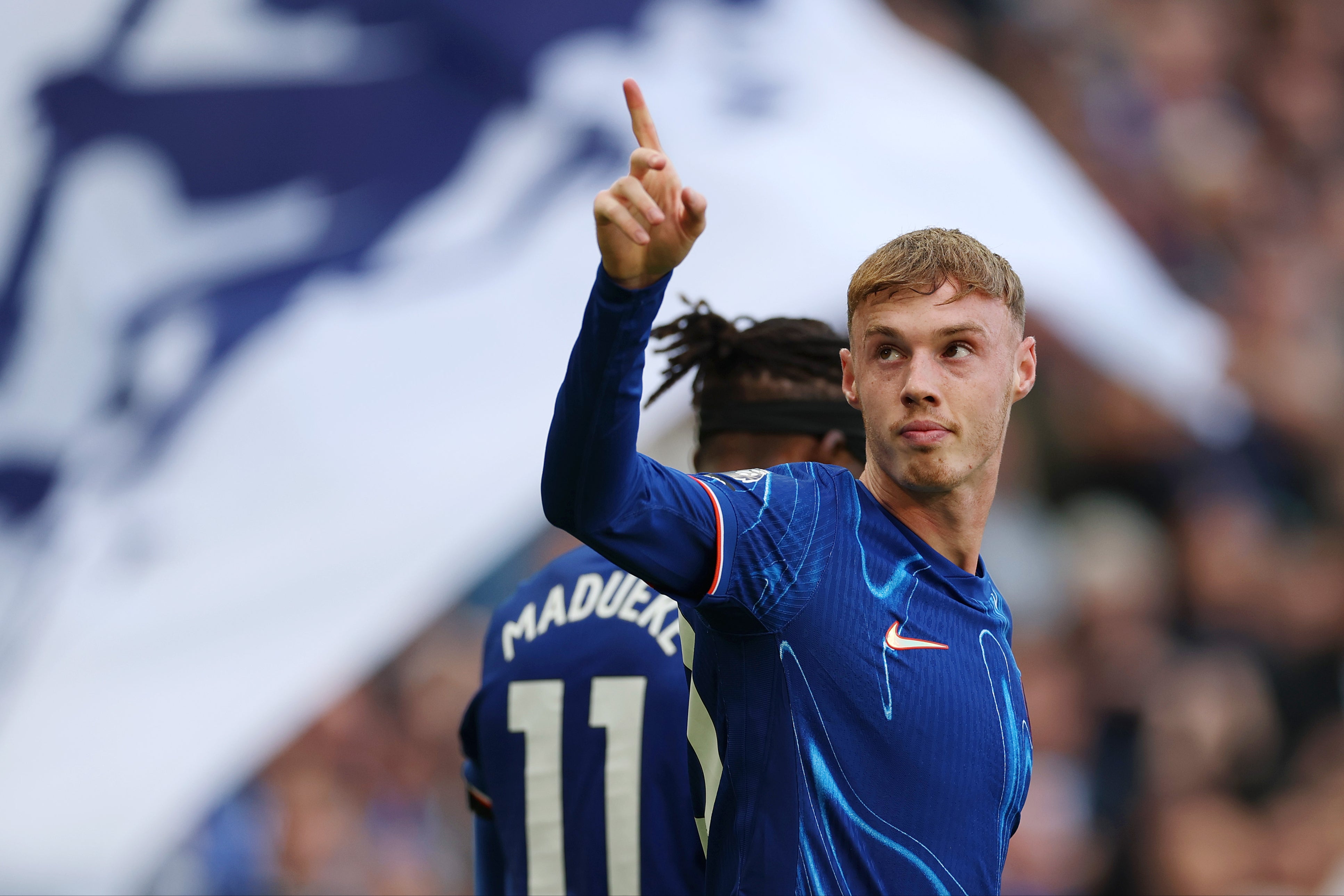 Cole Palmer celebrates one of his four goals against Brighton.