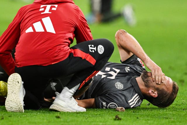 Harry Kane receives treatment to his left ankle (Sven Hoppe/dpa via AP)