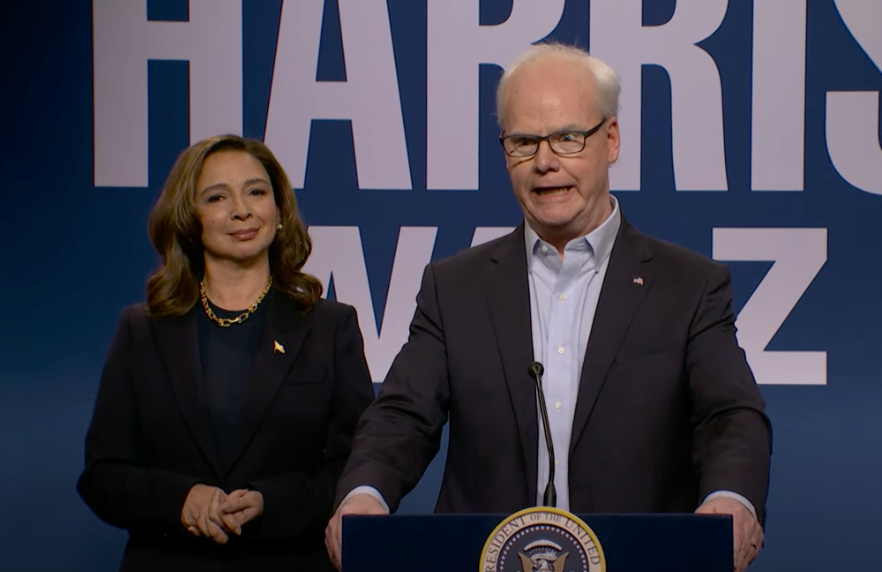 Rudolph com Jim Gaffigan como Kamala Harris e Tim Walz