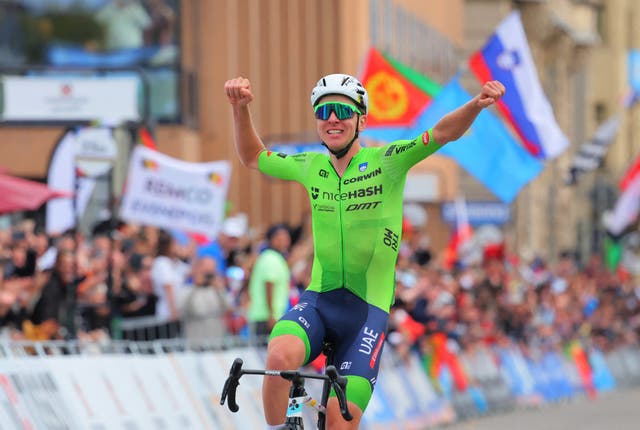 <p>Slovenia’s Tadej Pogacar won the men’s road race in Switzerland</p>