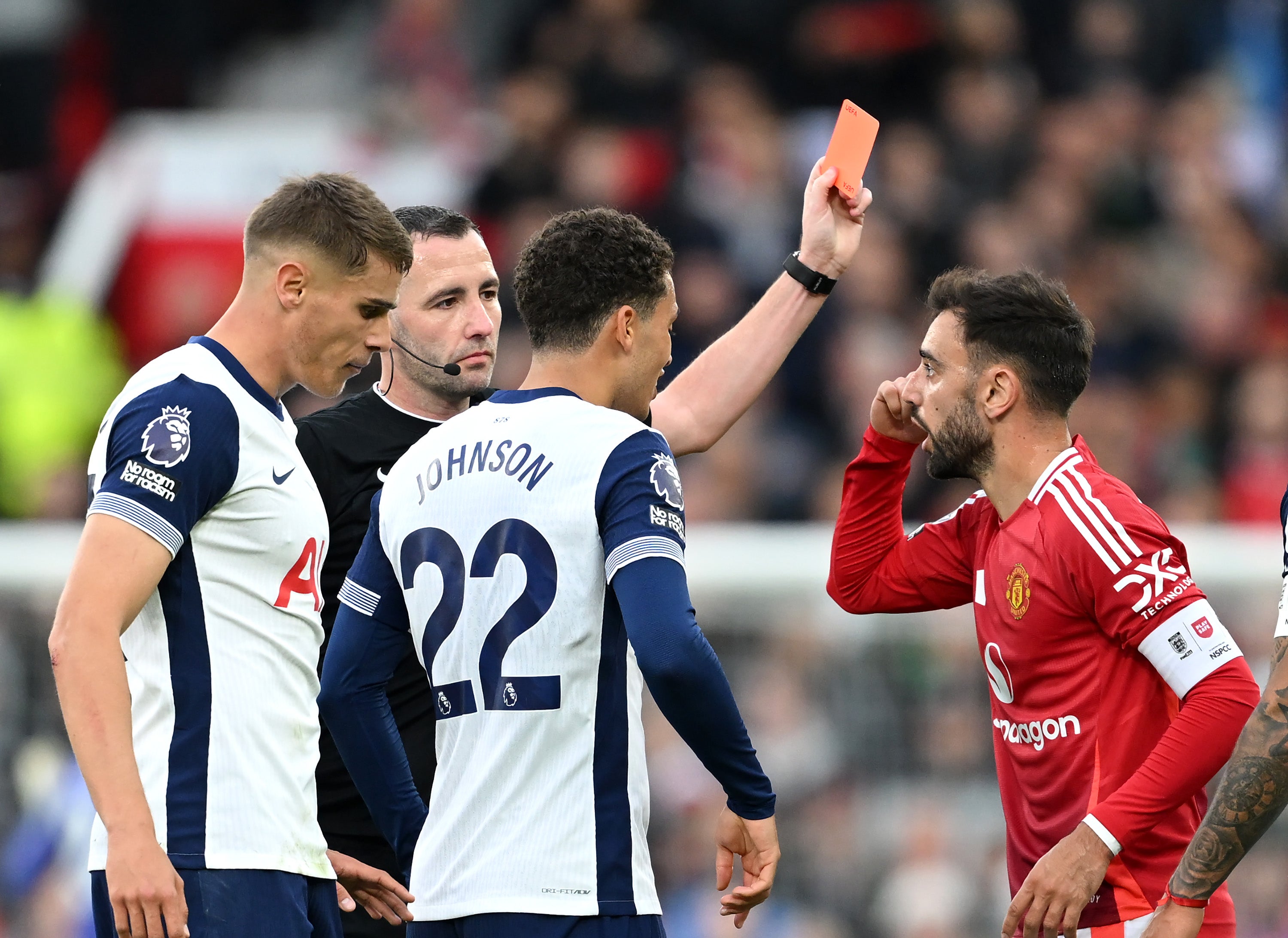 Bruno Fernandes was wrongly shown a red card against Tottenham