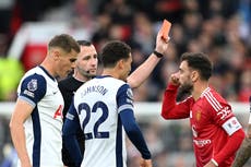 Why was Bruno Fernandes sent off against Tottenham?