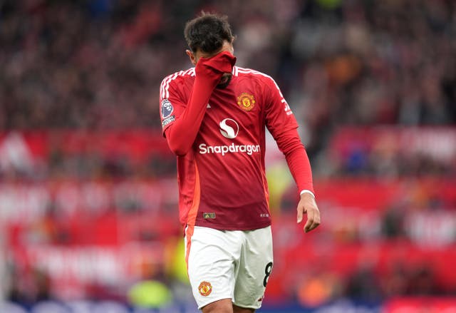 <p>Manchester United captain Bruno Fernandes was sent off (Martin Rickett/PA)</p>