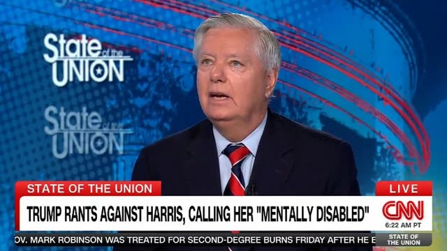 <p>Lindsey Graham was asked about Donald Trump recycling attacks he used against Joe Biden during his CNN appearance on Sunday</p>