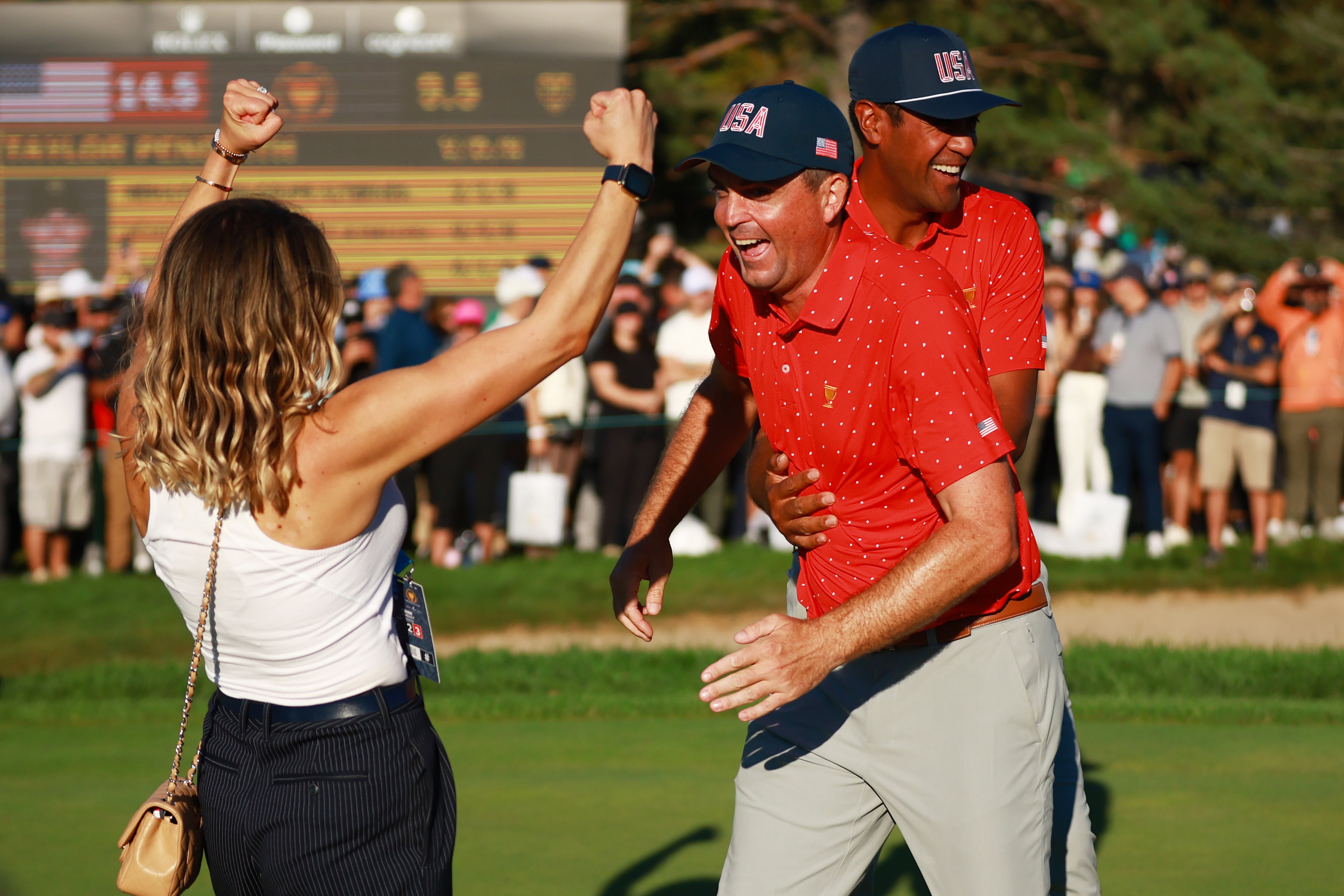 Keegan Bradley celebrated securing the 2024 Presidents Cup for Team USA