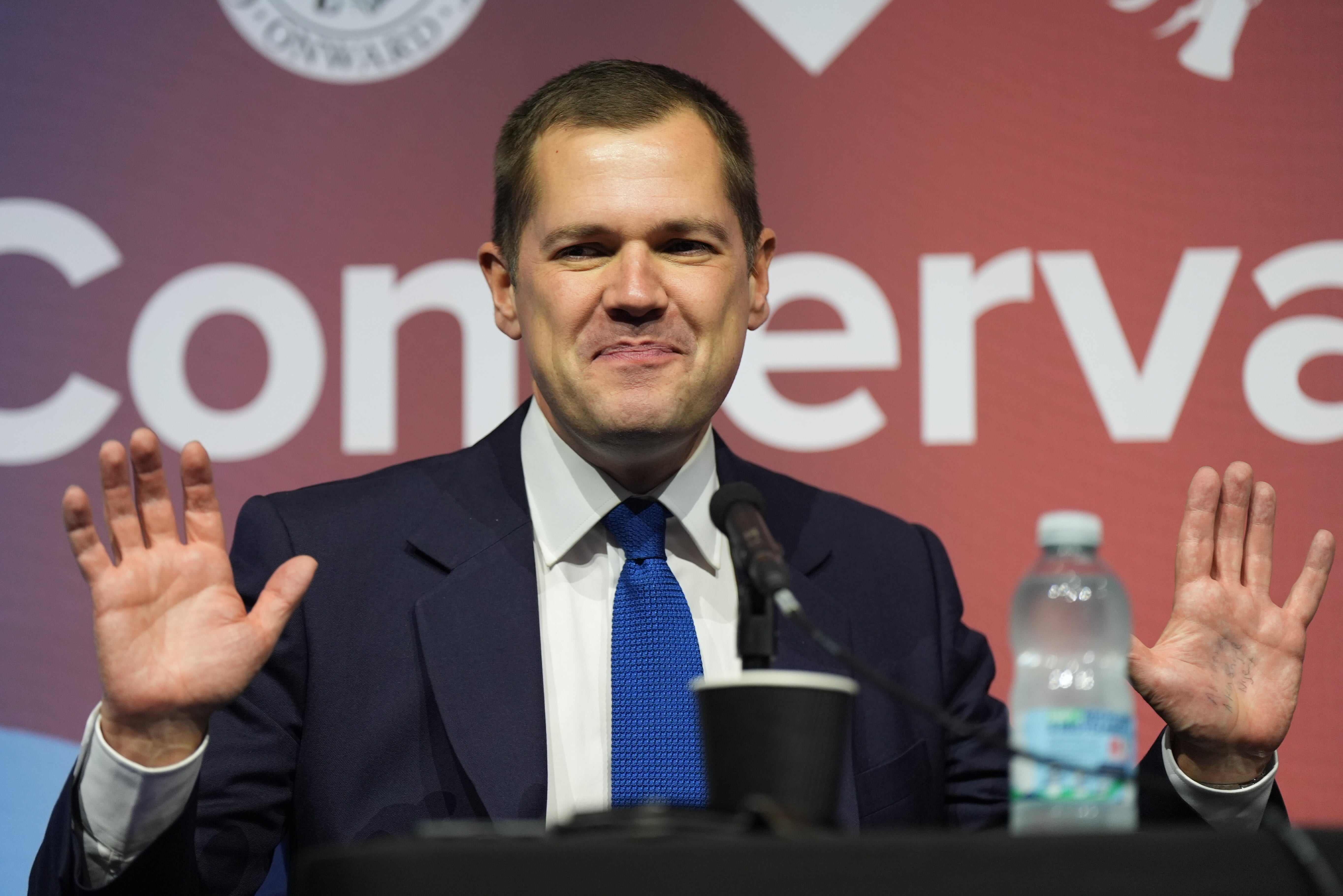 Leadership contender Robert Jenrick speaking at an fringe event during the Conservative Party Conference