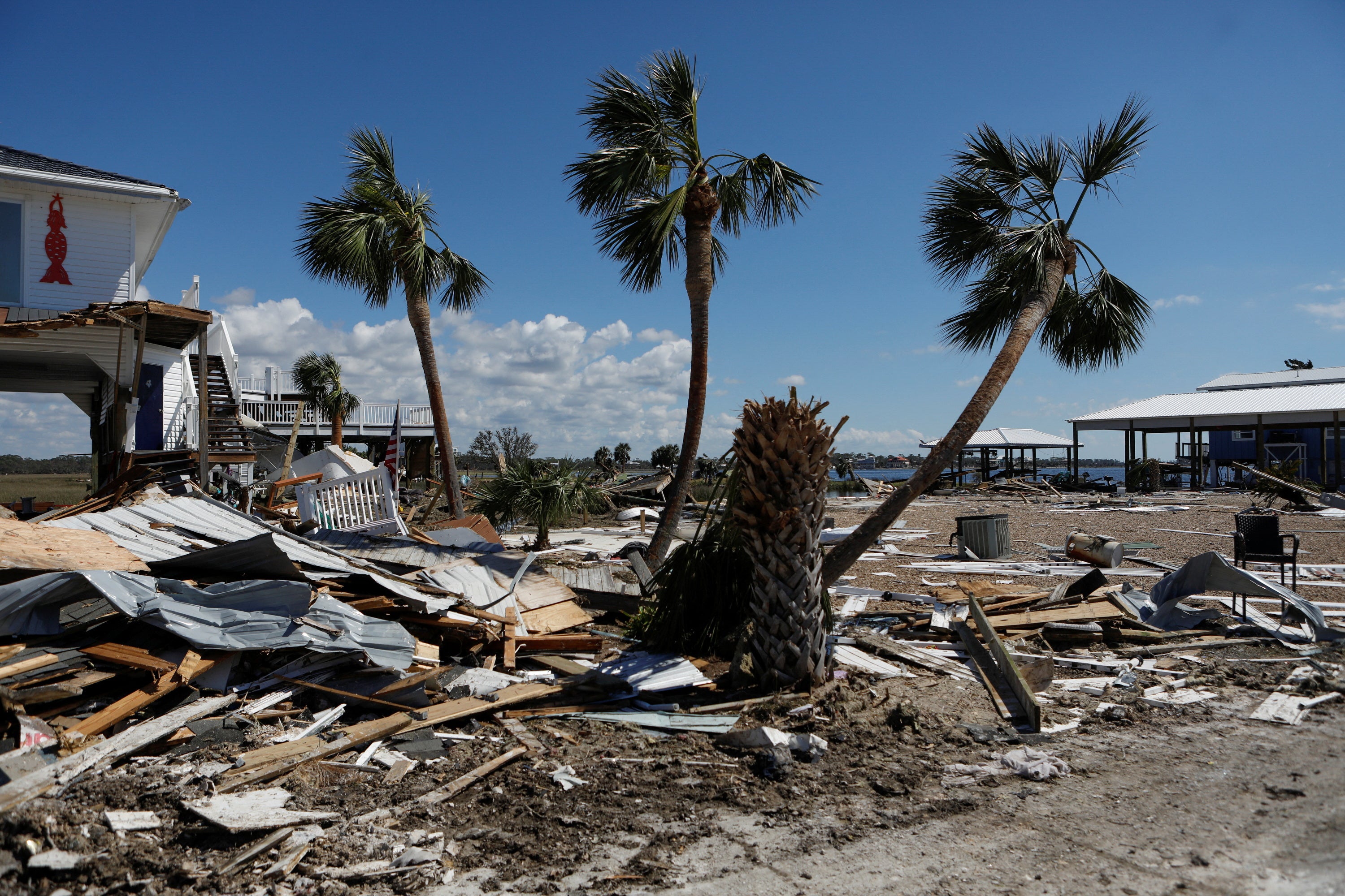 Debris lies where homes were destroyed after Hurricane Helene passed through the Florida panhandle, severely impacting the community in Keaton Beach, Florida