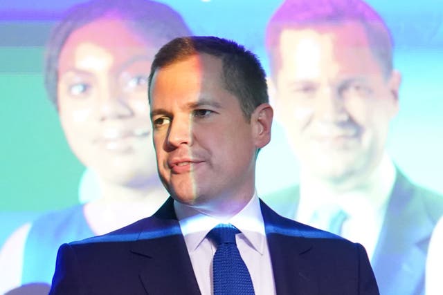 <p>Robert Jenrick at a hustings during the Conservative Party Conference in Birmingham (Stefan Rousseau/PA)</p>