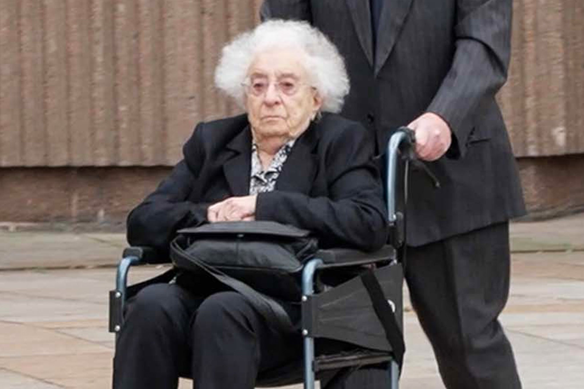 June Mills arriving Liverpool Crown Court where she admitted to causing death by dangerous driving after her car mounted a pavement and hit two pedestrians