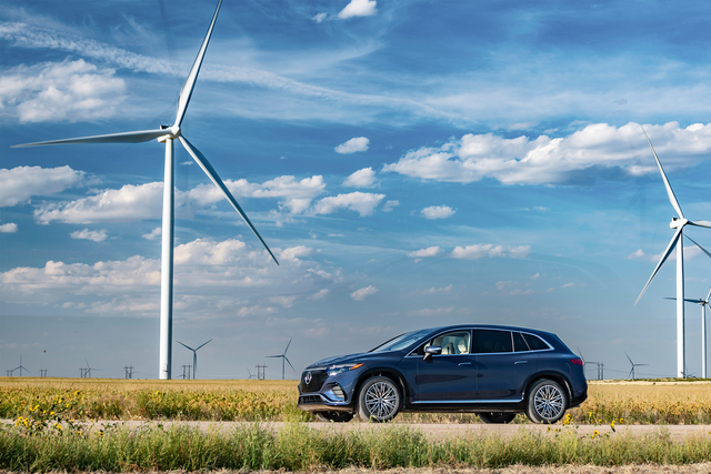 <p>The electricity needed to charge your car comes from a mixture of sources. Pictured: The Mercedes-Benz EQS SUV</p>