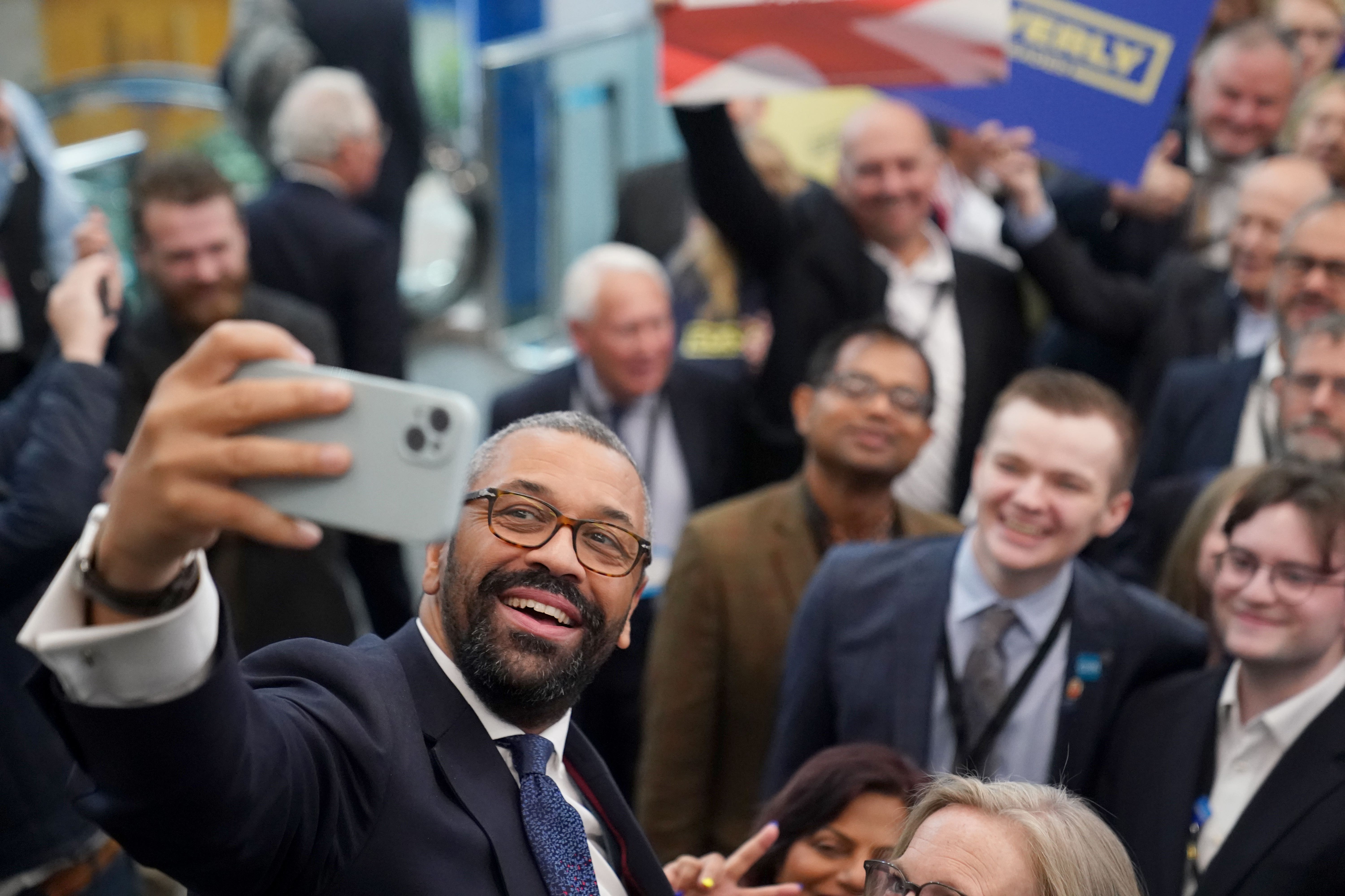 Leadership contender James Cleverly takes a selfie during the Conservative Party Conference (PA)