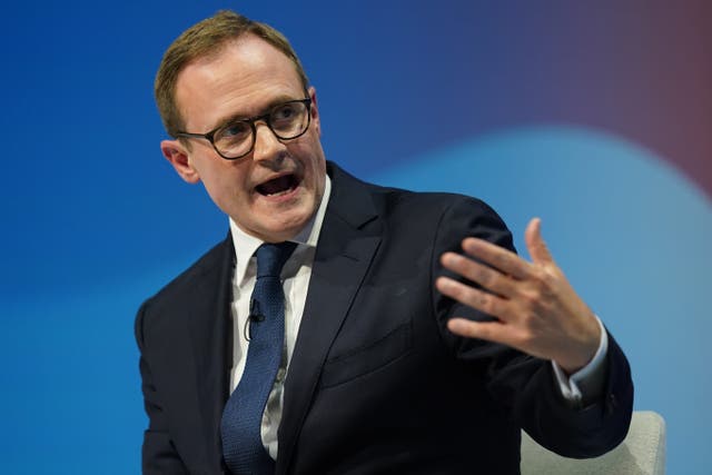 <p>Tom Tugendhat took questions on the Conservative Party conference main stage (Jacob King/PA)</p>