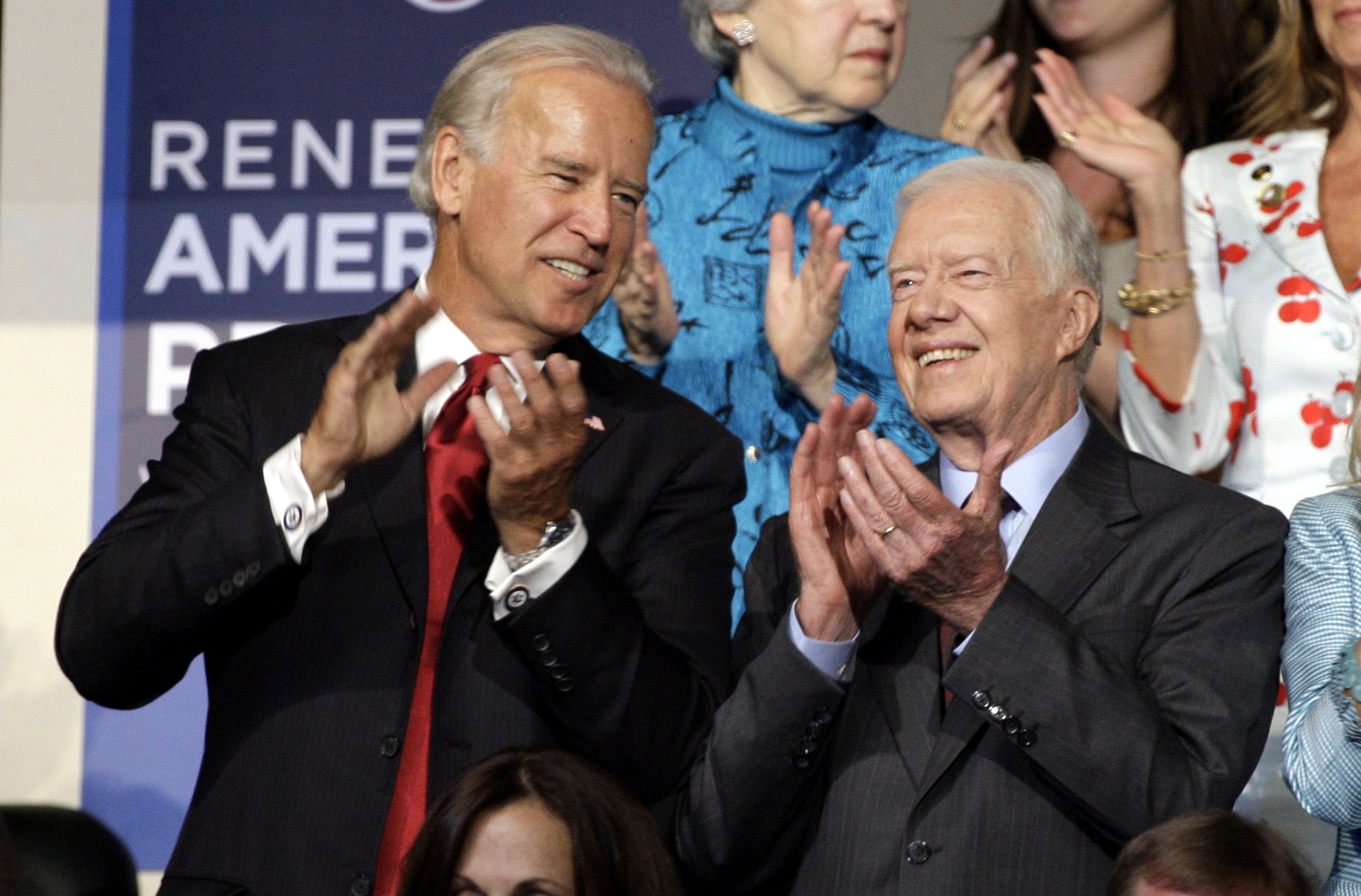 Then senator Joe Biden with Carter at the Democratic National Convention in Denver in 2008