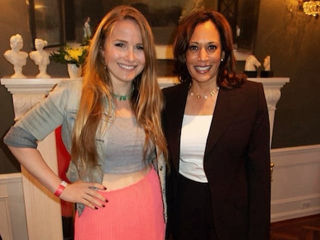 <p>Caroline Giuliani with Kamala Harris, who she endorsed despite her father Rudy Giuliani’s ties to Donald Trump</p>