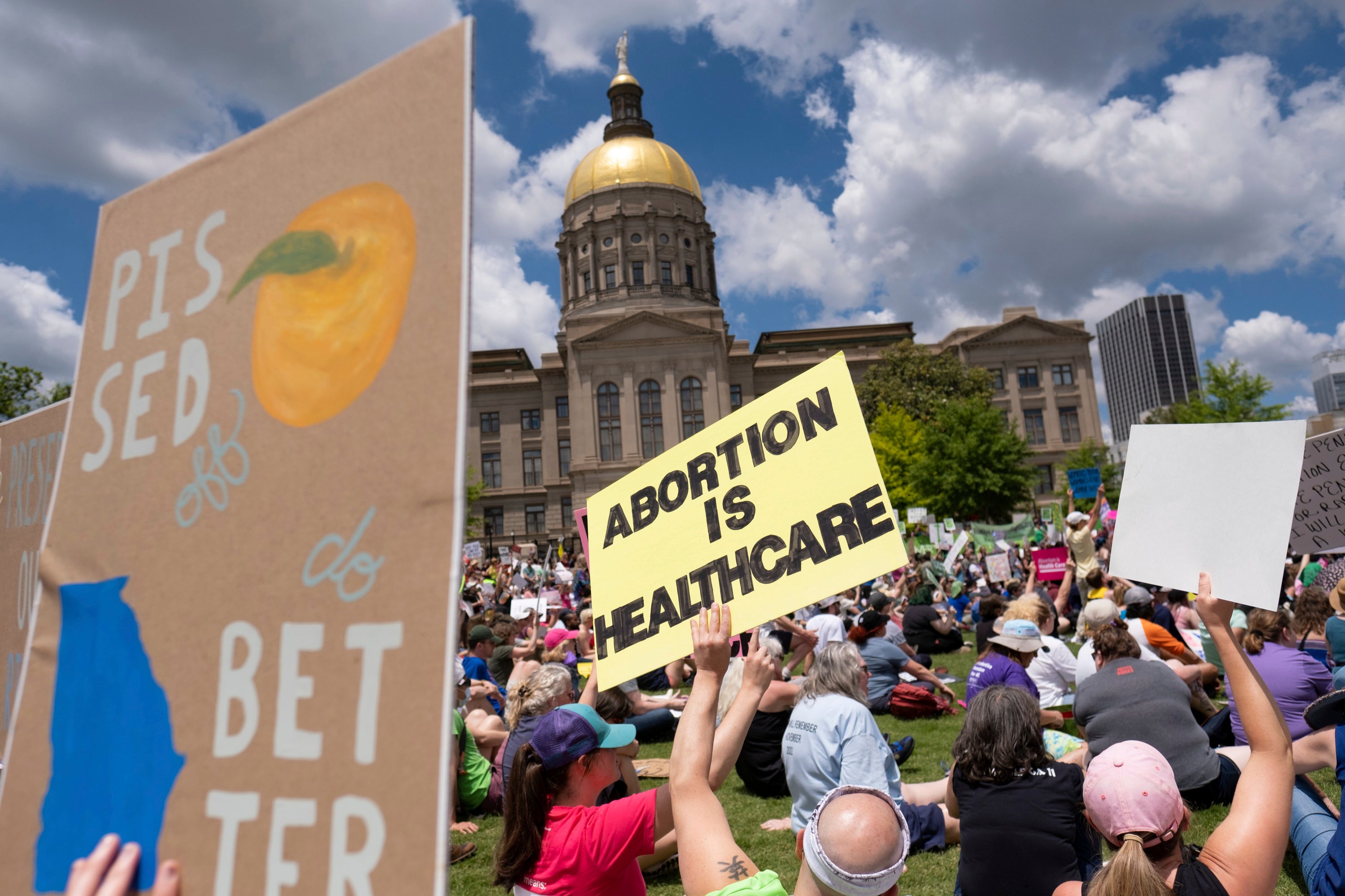 Abortion rights protesters rally near the Georgia state Capitol in Atlanta.