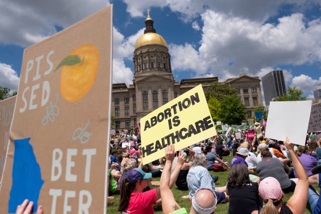 <p>Abortion rights demonstators rally outside Georgia’s state capitol in Atlanta in May </p>