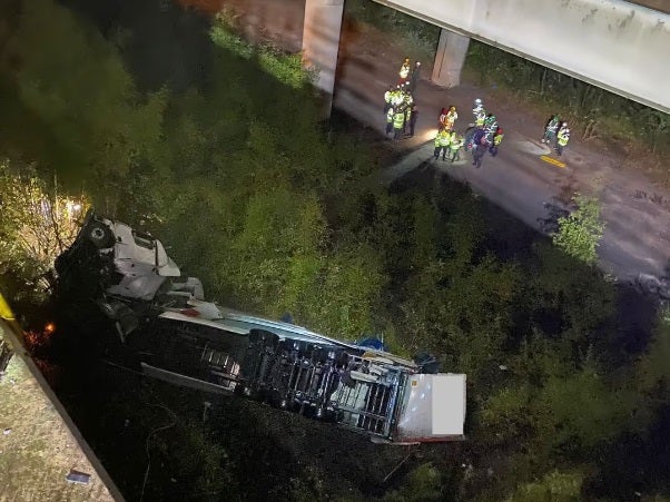 The lorry fell from Thelwall Viaduct in Warrington