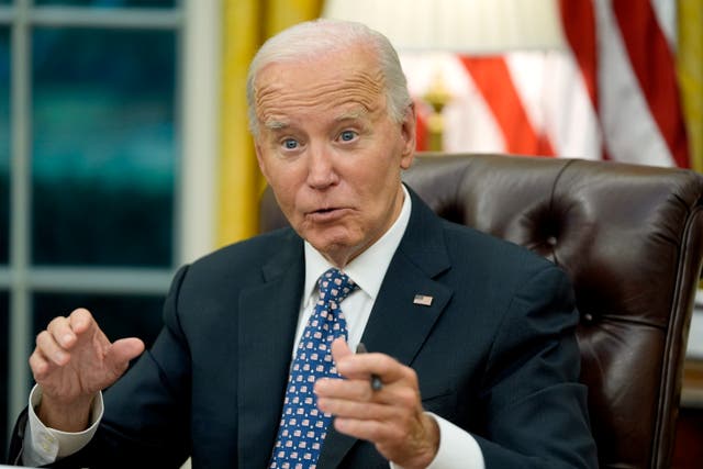 <p>President Joe Biden speaks about his administration's efforts to aid in recovery from the aftermath of Hurricane Helene from the Oval Office of the White House in Washington, Monday, Sept. 30, 2024. (AP Photo/Mark Schiefelbein)</p>