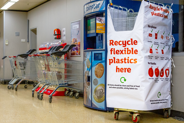 A soft plastics recycling point at a Sainsbury’s store (EIA UK/PA)