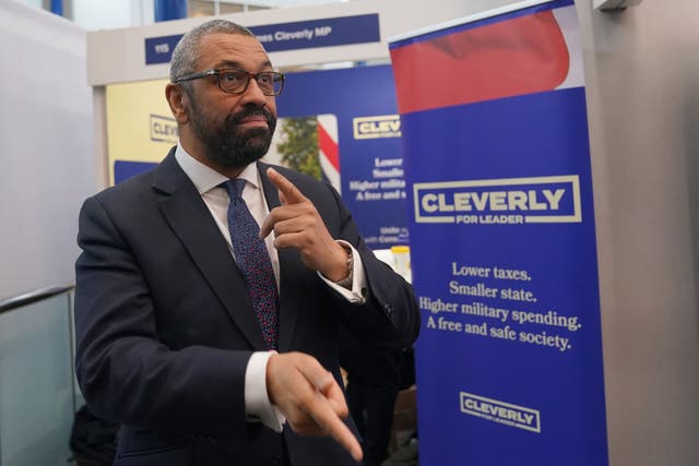 Leadership contender James Cleverly at his stand during the Conservative Party Conference at the International Convention Centre in Birmingham (PA)