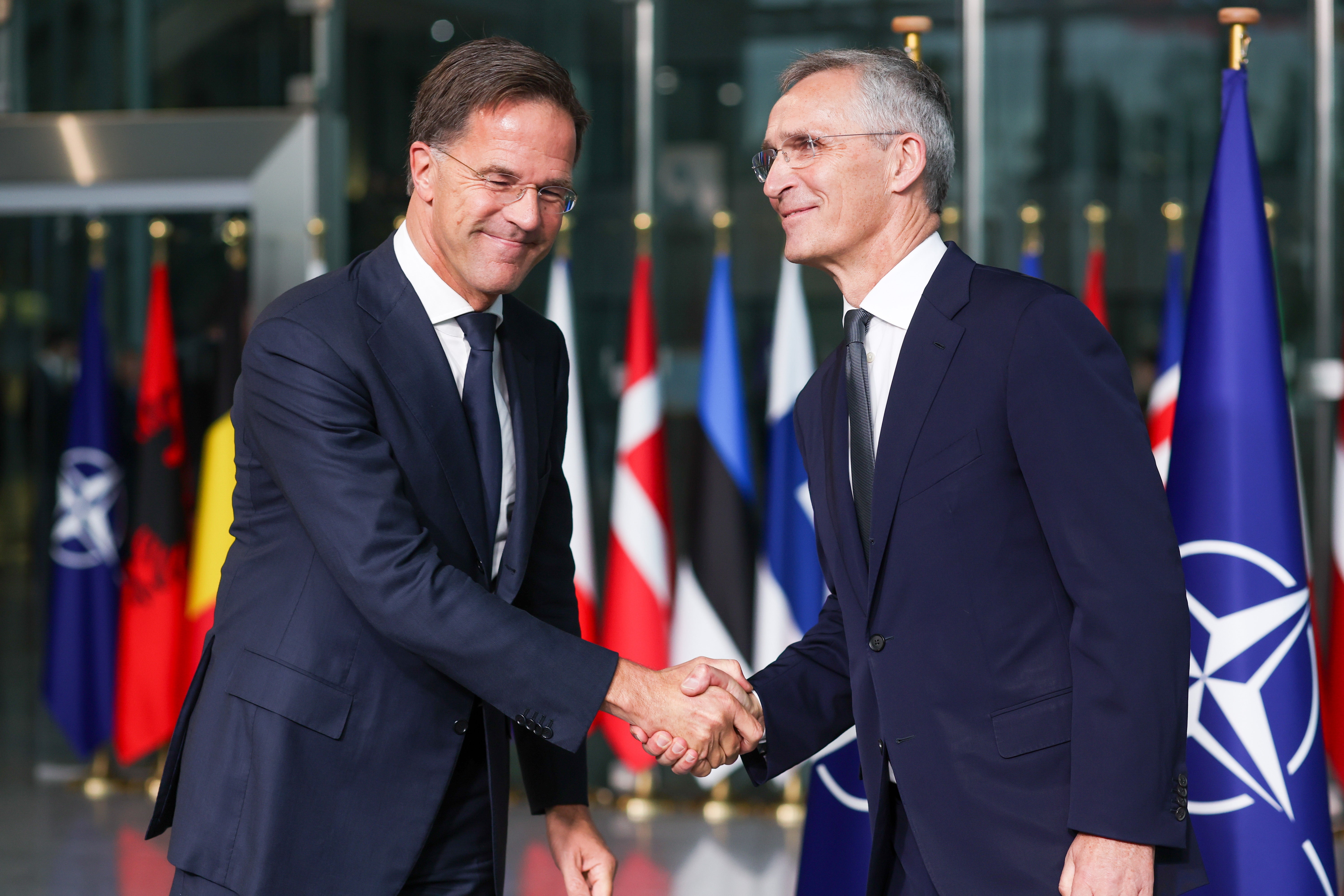 Rutte, left, replaces Stoltenberg as Nato secretary general on Tuesday