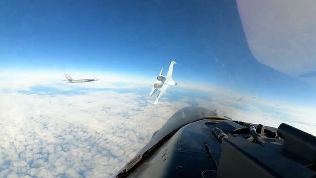 <p>Watch: Russian fighter jet narrowly misses American aircraft off coast of Alaska.</p>