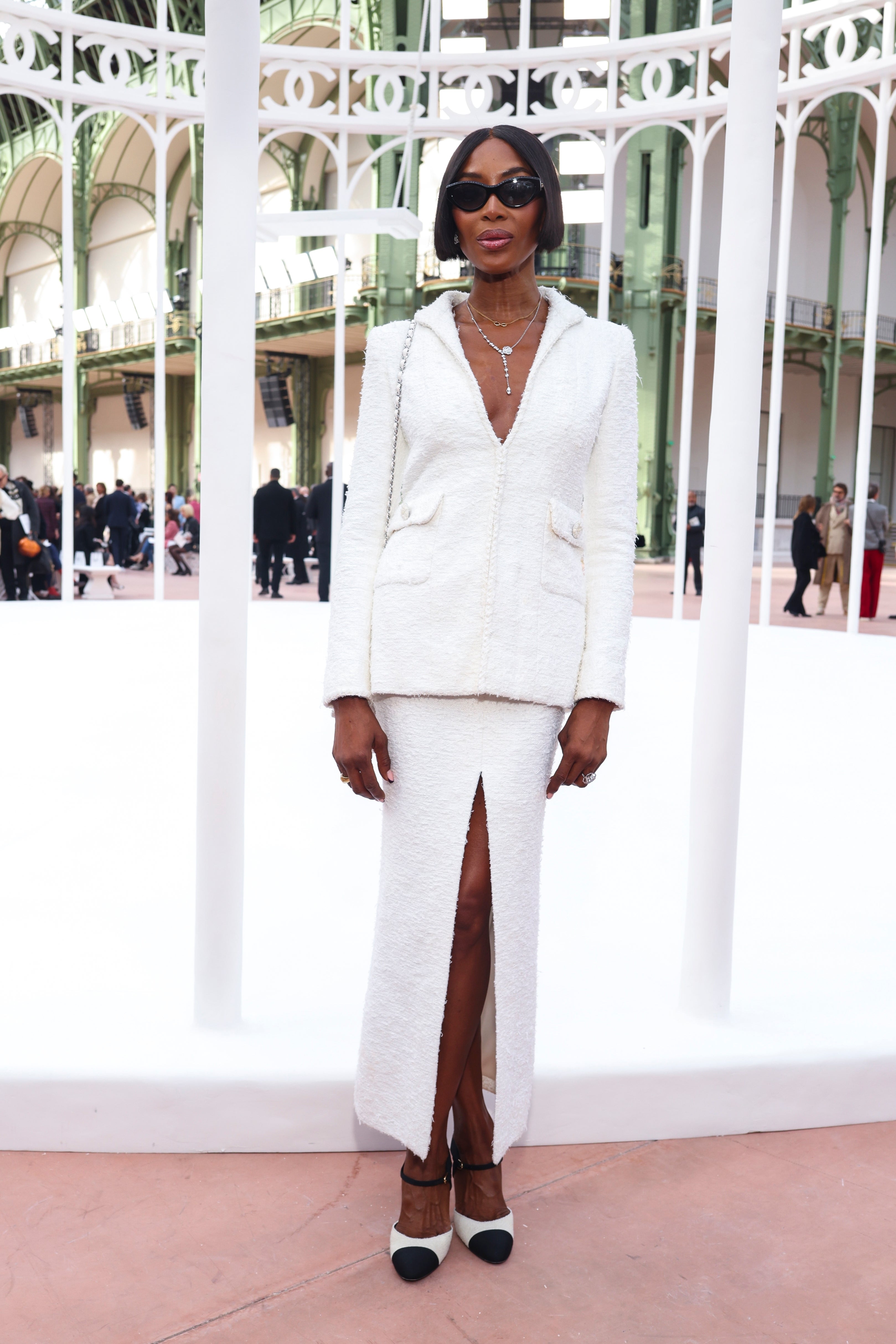 Naomi Campbell dons Chanel's new boyish style on the front row