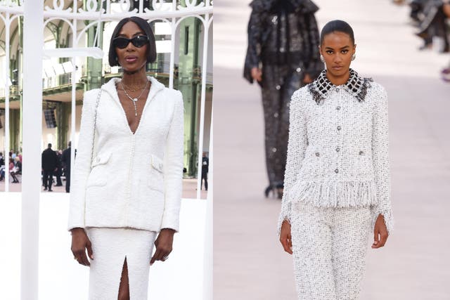 Naomi Campbell (L) followed suit with Chanel’s new style (Vianney Le Caer/AP)