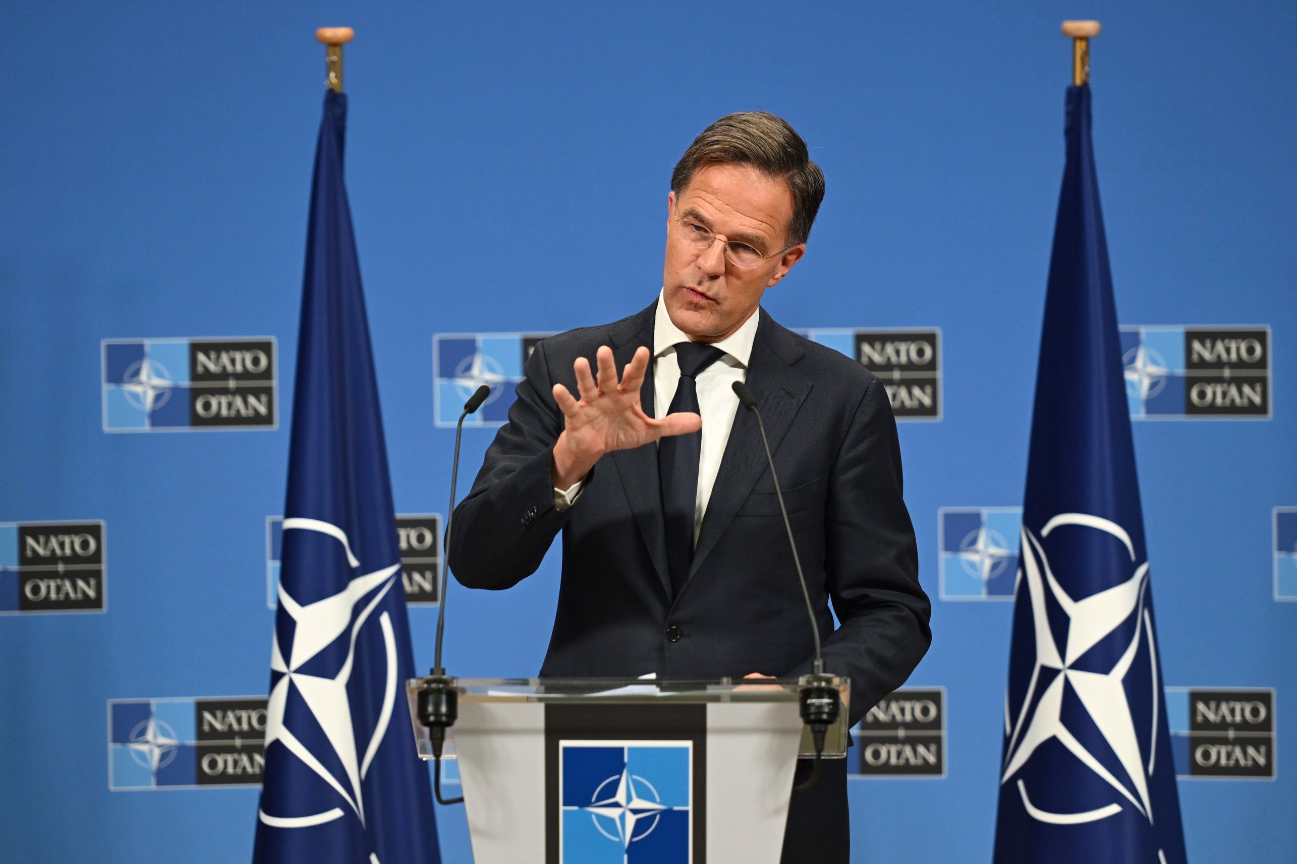 Mark Rutte at a press conference in Brussels on Tuesday