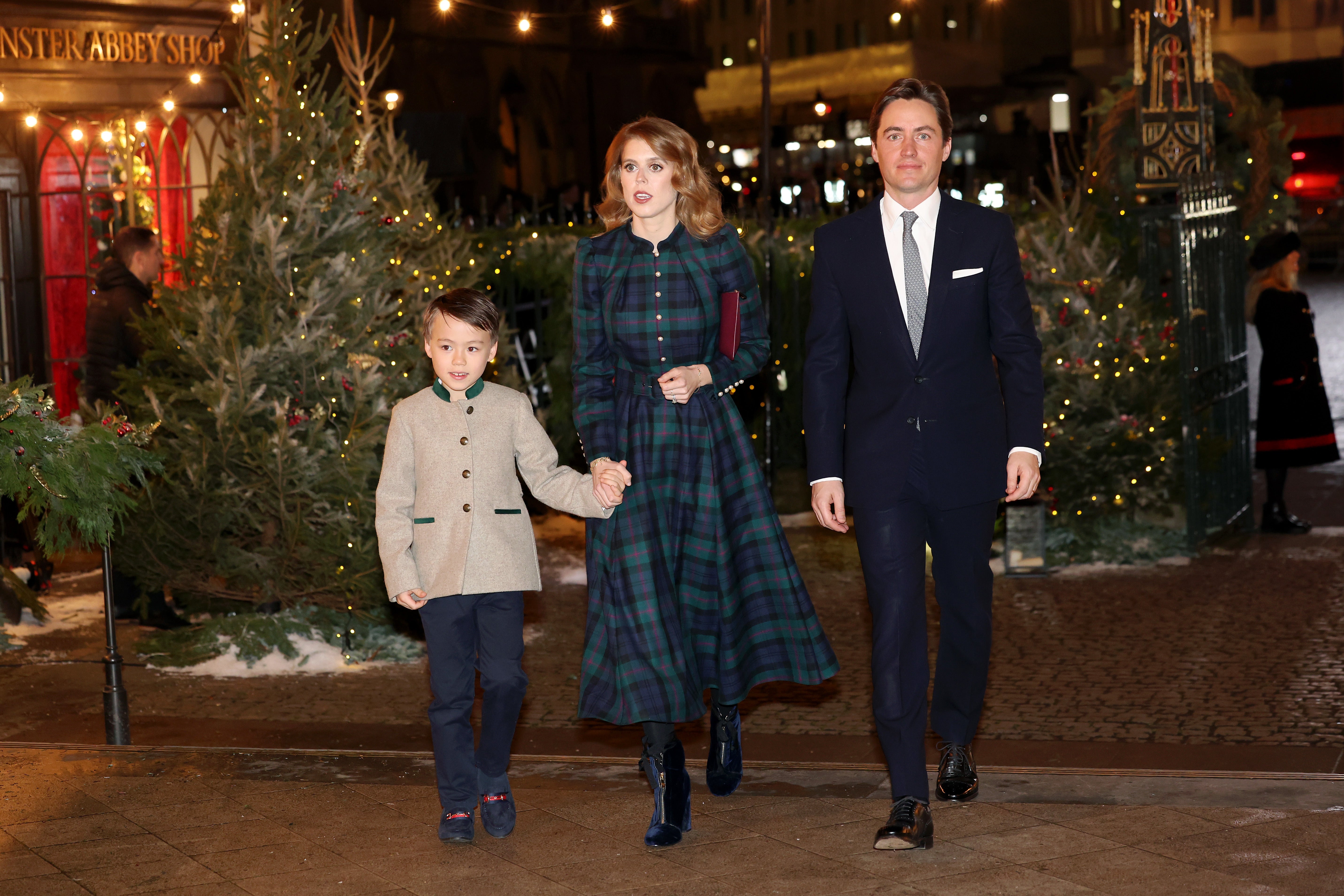 Wolfie, Princess Beatrice and Edoardo Mapelli Mozzi arriving for the Princess of Wales’s Christmas service in 2023 (Chris Jackson/PA)