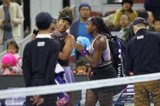 Coco Gauff helps carry Naomi Osaka’s bags off court after shock China Open retirement