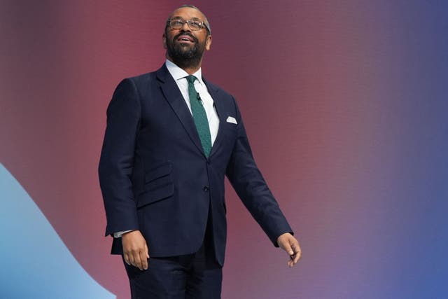 <p>Tory leadership candidate James Cleverly arrives to take part in a Q&A in front of party members at the Conservative Party conference at the International Convention Centre in Birmingham (Jacob King/PA)</p>