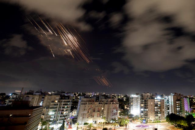 <p>Israel’s Iron Dome anti-missile system intercepts rockets, as seen from Ashkelon, Israel</p>