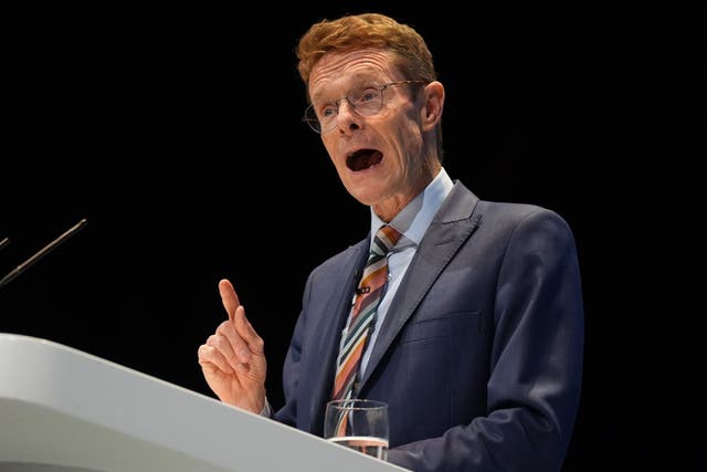 Andy Street, former mayor of the West Midlands, speaking during the Conservative Party conference at International Convention Centre in Birmingham (Jacob King/PA)