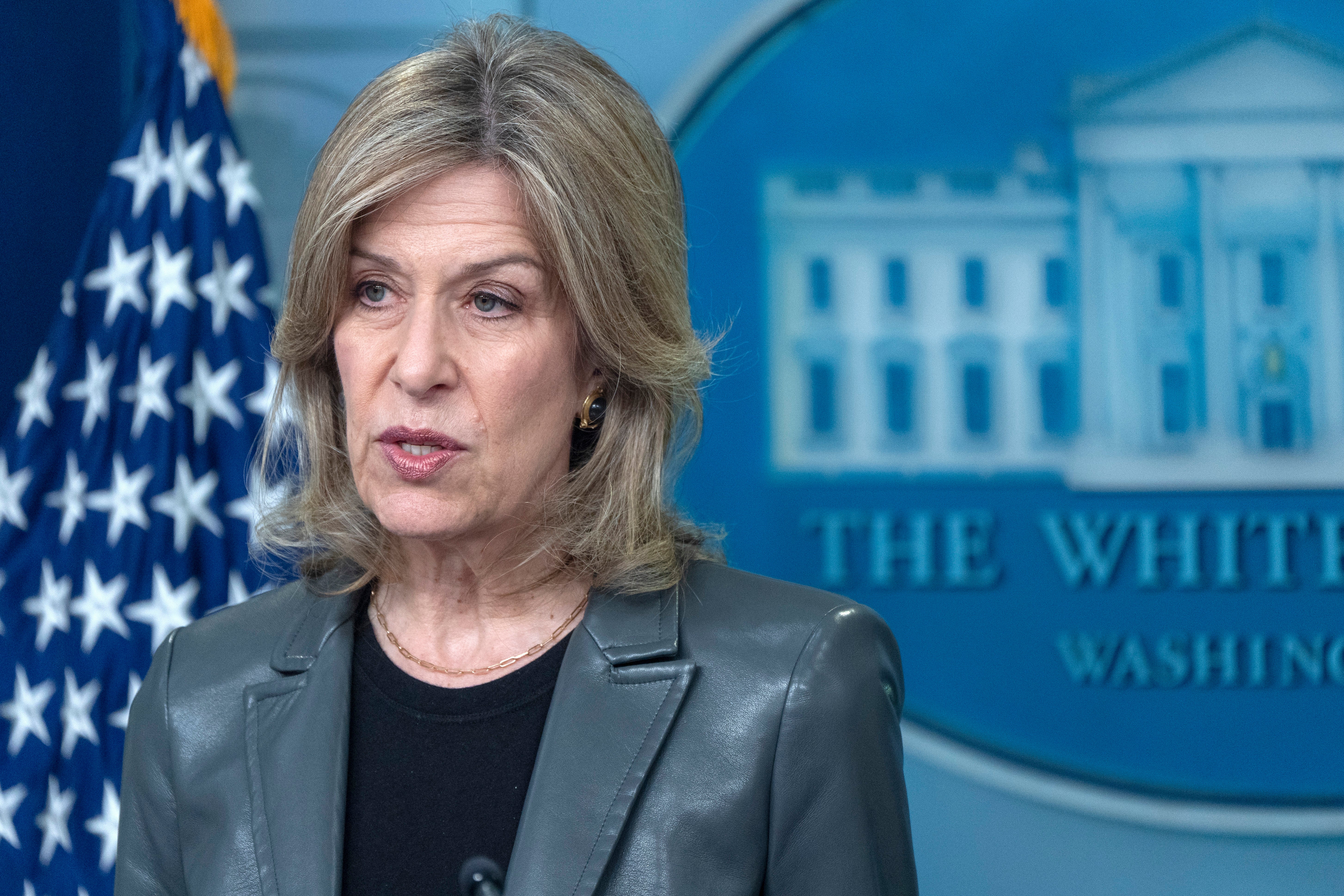 White House Homeland Security Advisor Liz Sherwood-Randall speaks at the White House on Monday. She said the death toll related to Hurricane Helene and its devastating effects could be as high as 600, but warned it was too early to know.