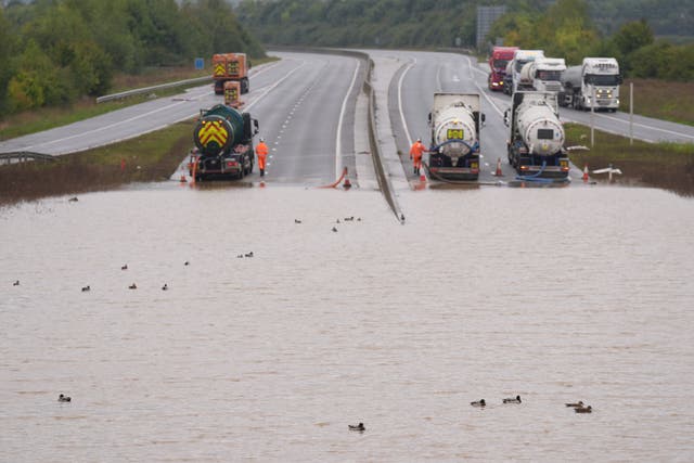 The A421 in Bedfordshire remained severely flooded on Tuesday (Joe Giddens/PA)