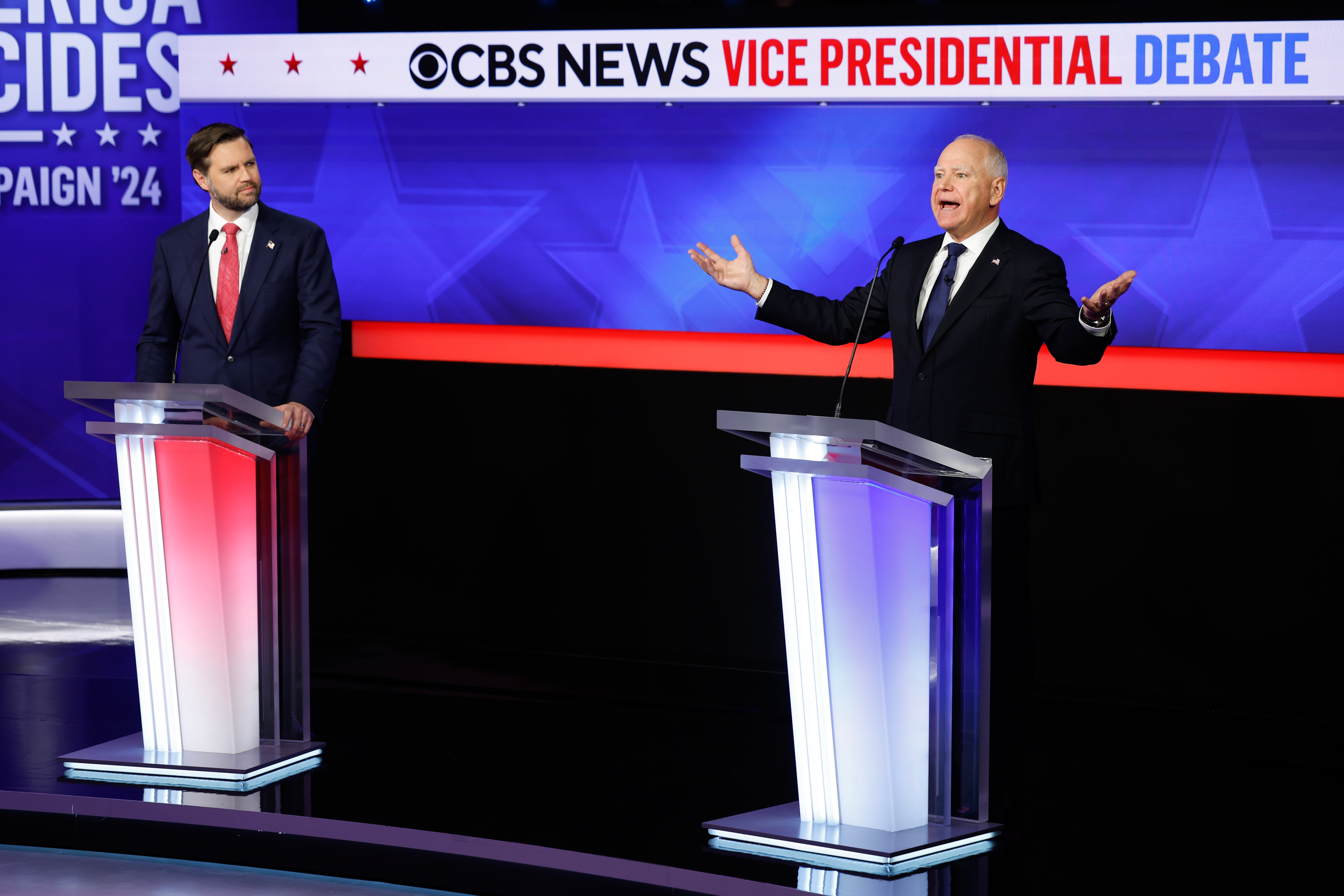 JD Vance and Tim Walz faced off Tuesday night during a live debate broadcast on CBS