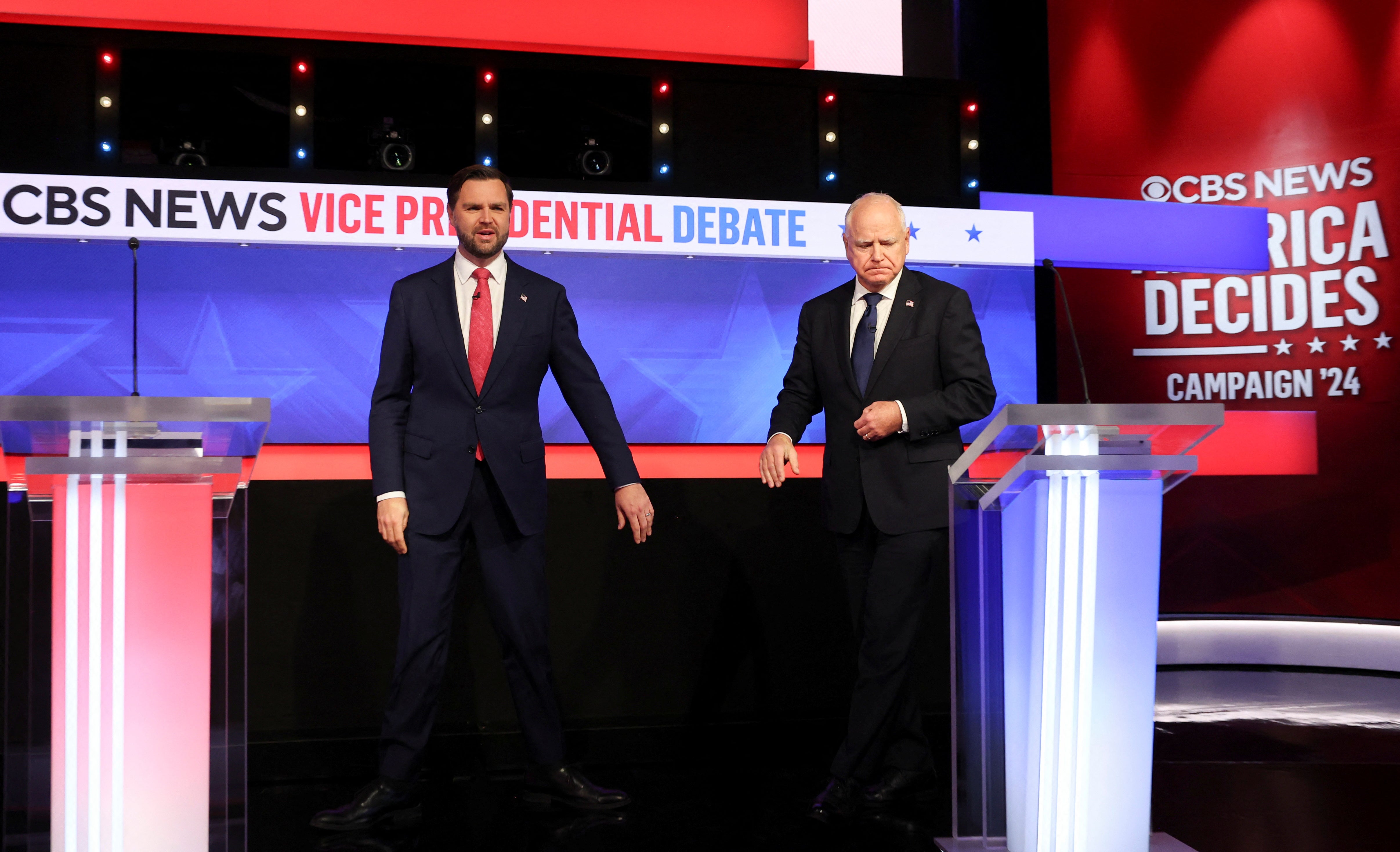 JD Vance and Tim Walz take the debate stage in New York on October 1.