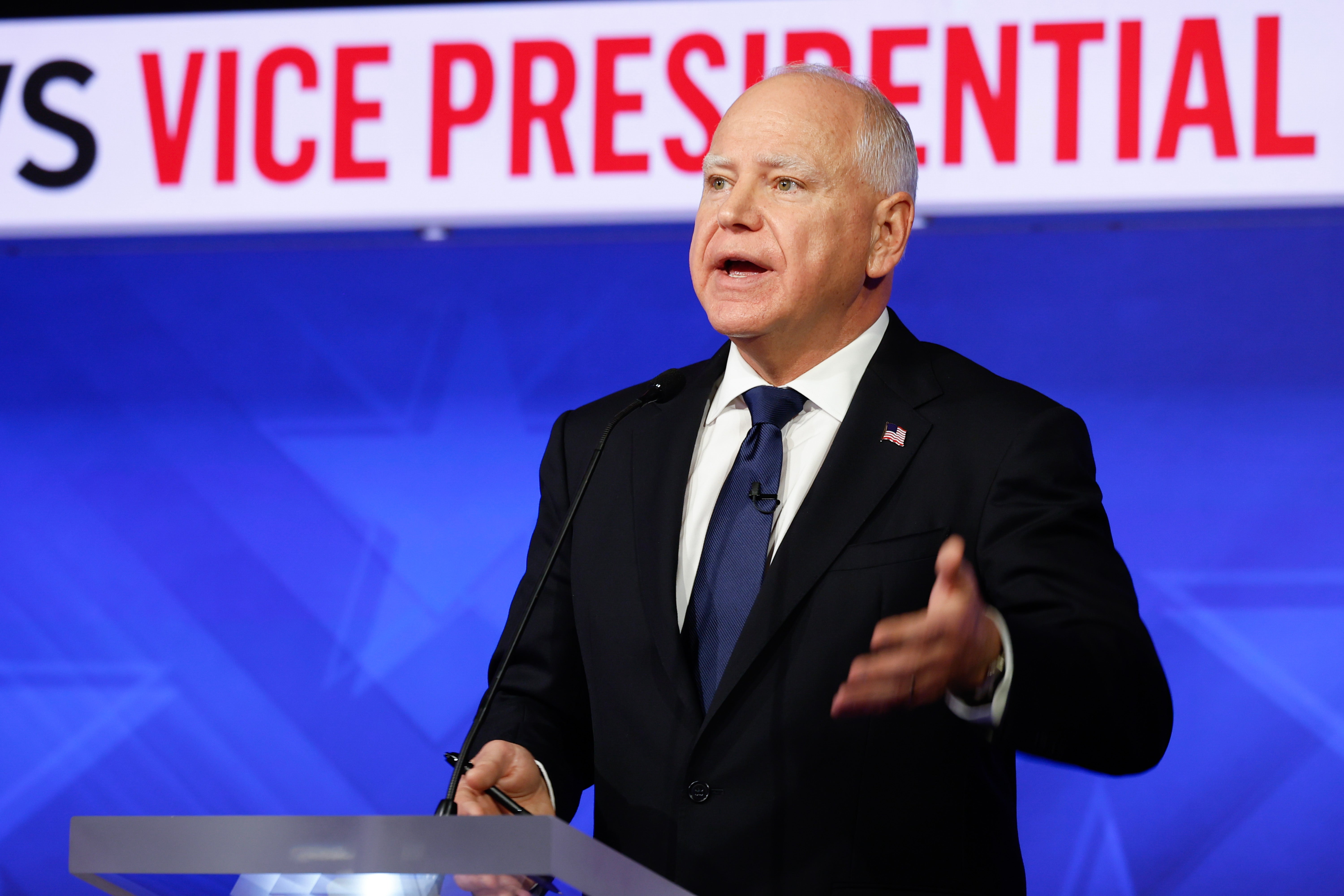 Democratic vice presidential nominee Tim Walz speaks during a debate against JD Vance on October 1.