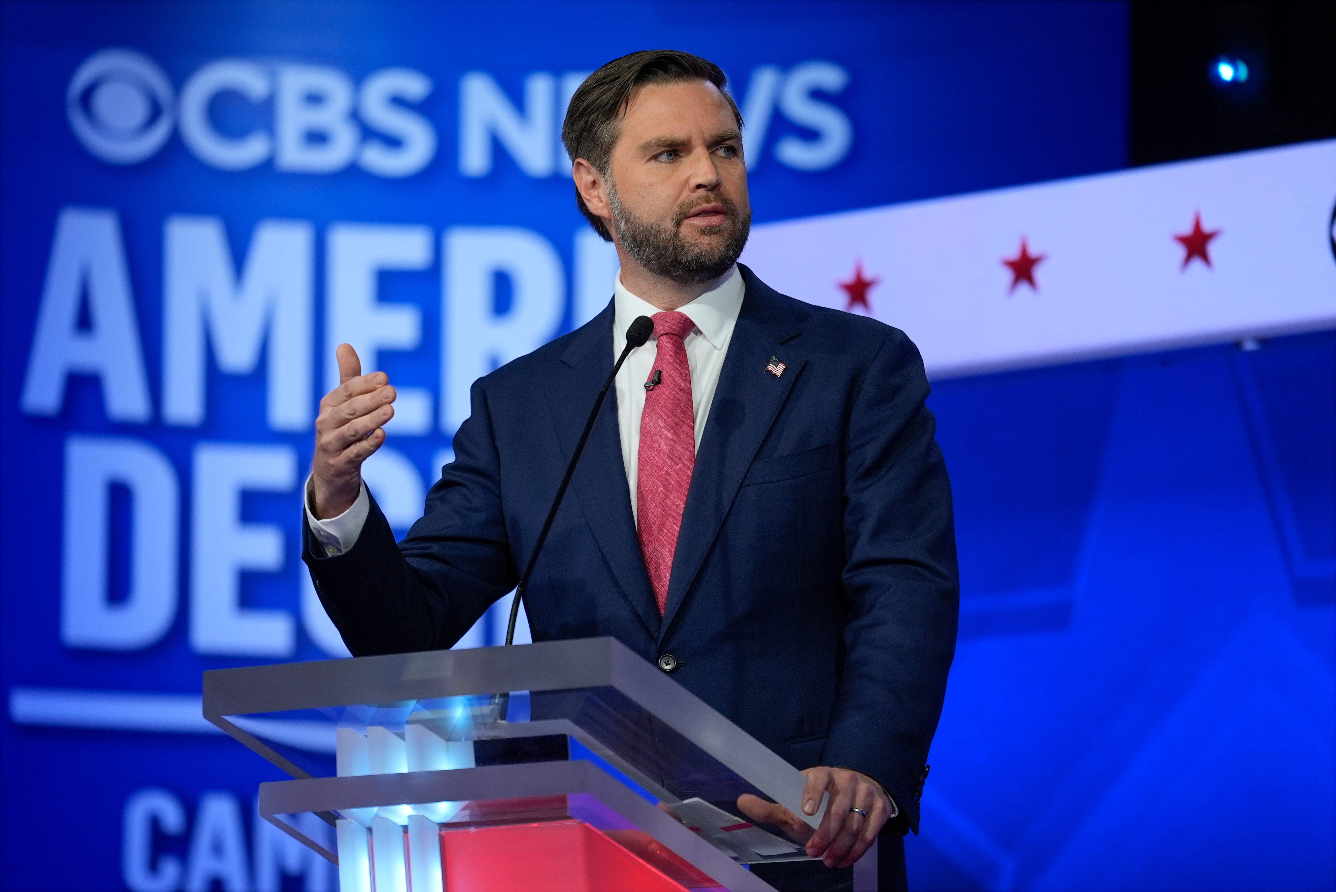 Republican vice presidential nominee JD Vance speaks during a debate with Kamala Harris’s running mate Tim Walz on October 1.