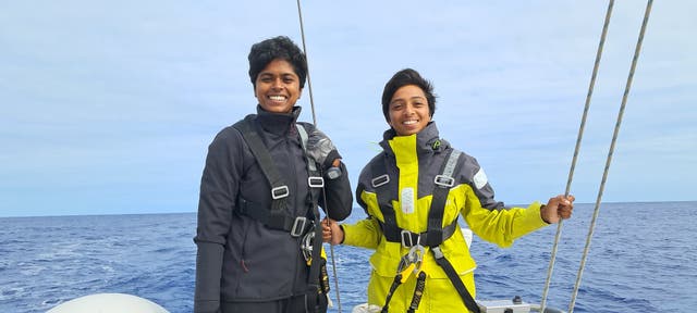 <p>Lt Cdrs Roopa A (left) and Dilna K (right) have been preparing for their journey for three years </p>