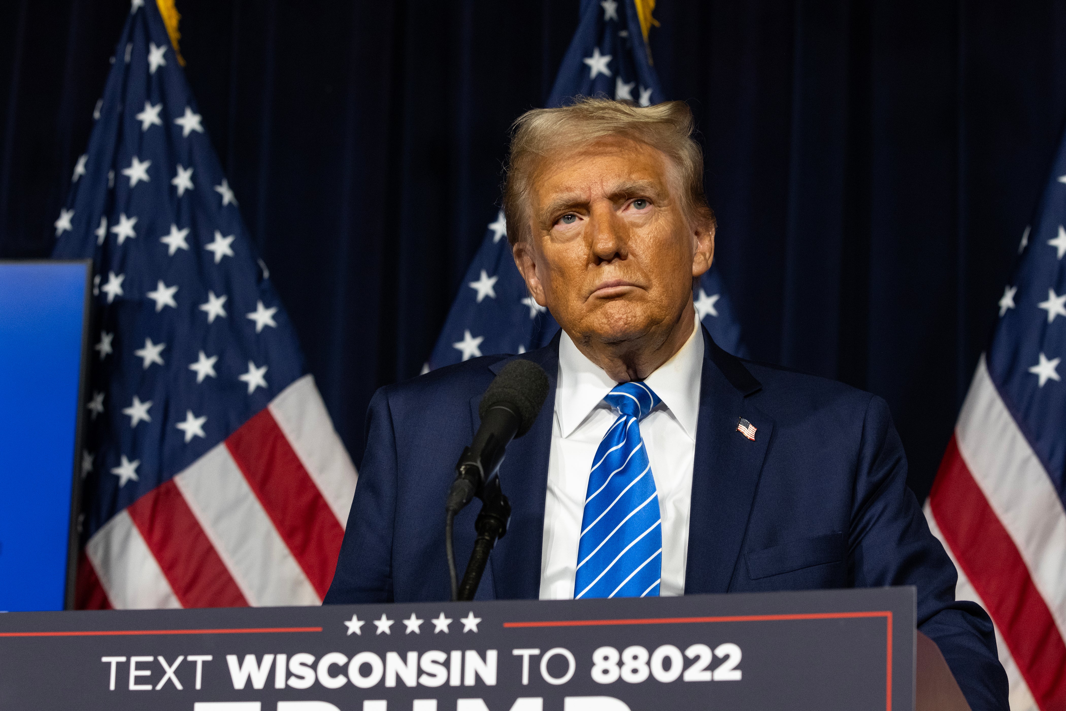 Donald Trump speaks at a press conference in Milwaukee, Wisconsin