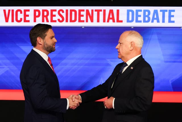 <p>JD Vance (L) and Tim Walz (R) took to the CBS debate stage in New York City on Tuesday evening </p>