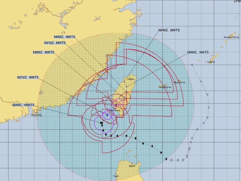 Map showed Typhoon Krathon’s projected path and wind intensities