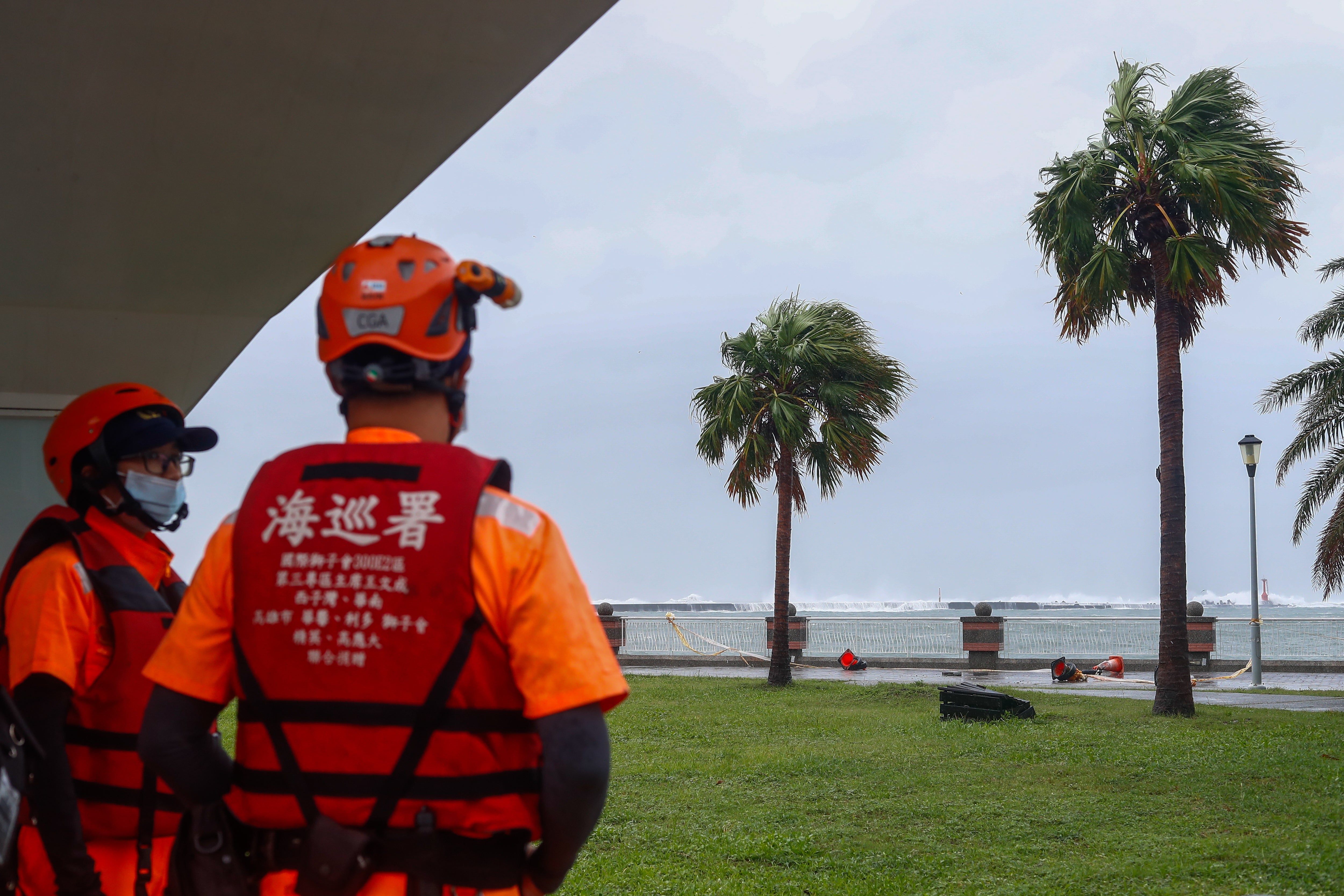 Taiwanese Coast Guards patrol the Sizihwan Bay as strong waves batter the coast, while Typhoon Krathon (Julien) brings rains and winds to the island, in the port city of Kaohsiung, Taiwan