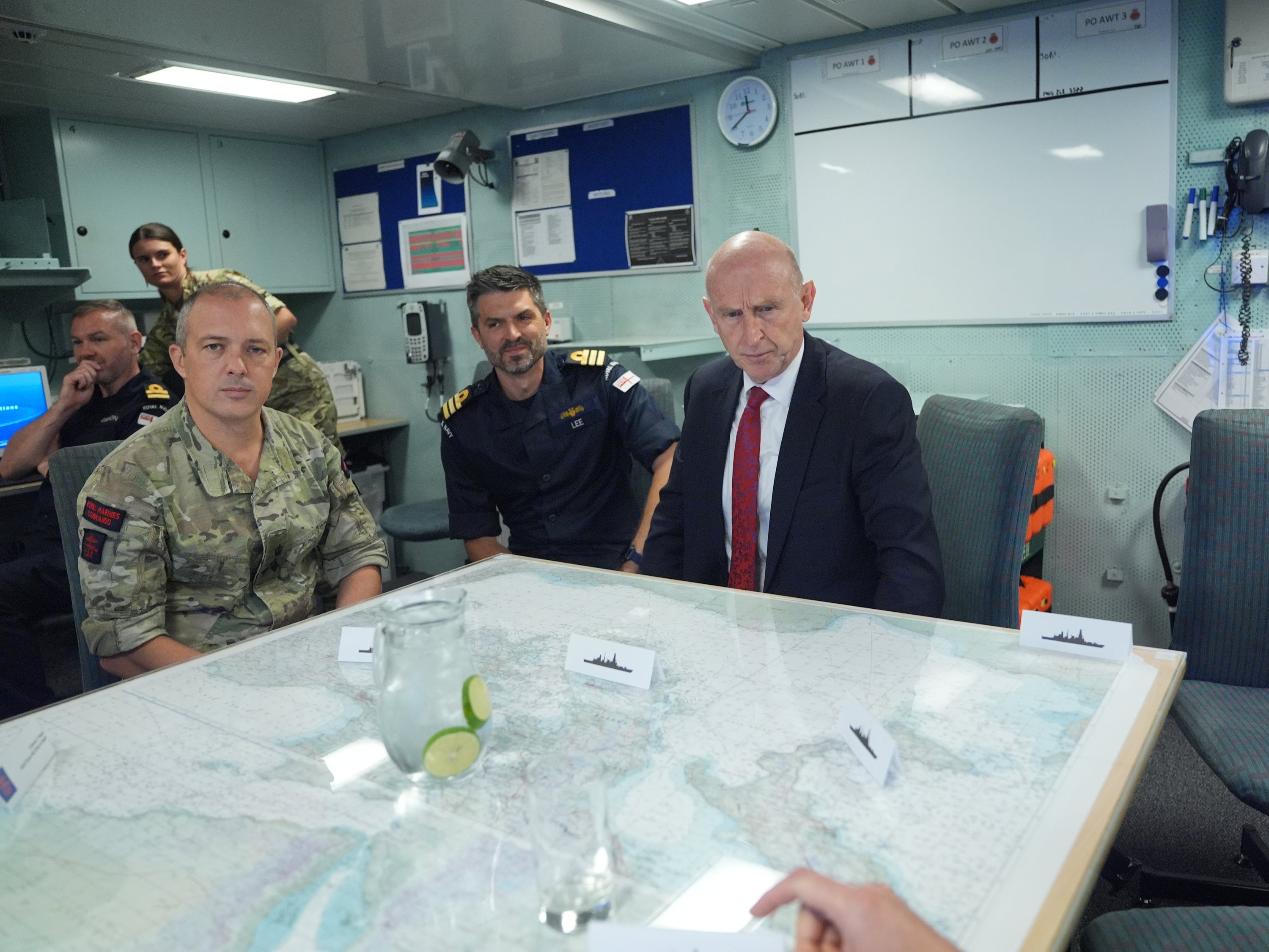 Defence Secretary John Healey meets members of the Royal Navy onboard HMS Duncan, in the eastern Mediterranean, during a visit to Cyprus