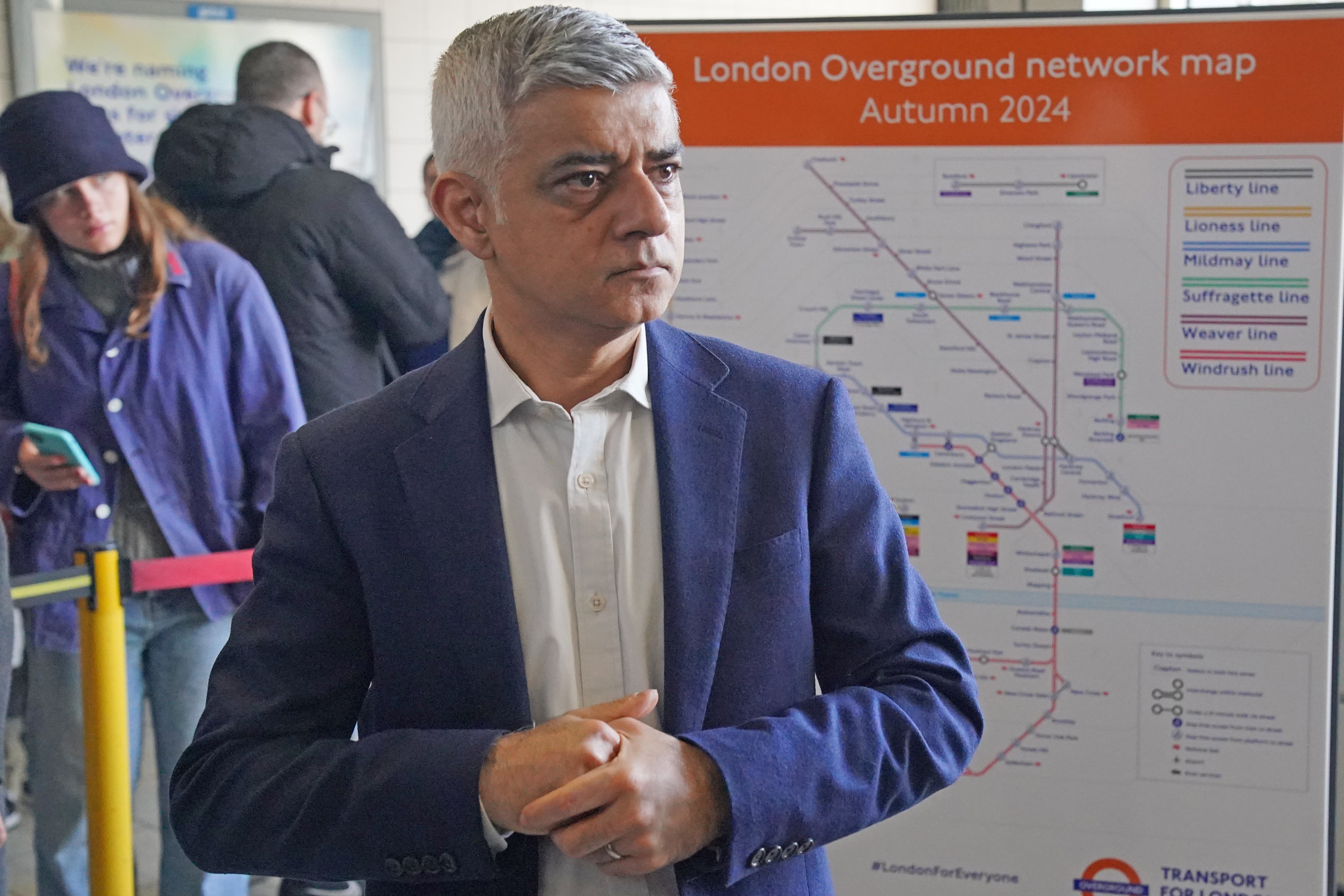 Mayor of London Sadiq Khan during a visit to Highbury and Islington underground station, north London (Jonathan Brady/PA)